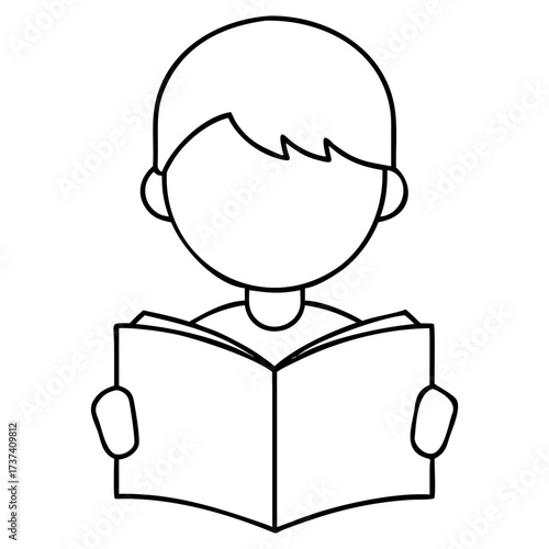 Vector illustration of a young boy absorbed in reading a book educational fun learning and knowledge acquisition graphic isolated on transparent background