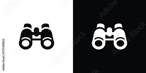 Simple Black and White Binoculars Icon Isolated on Transparent Background