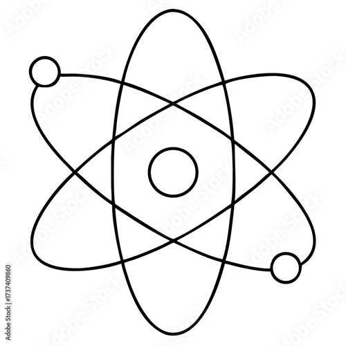 Scalable vector illustration of an atom with orbiting electrons scientific model for education and design projects isolated on transparent background