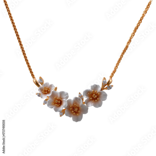 Elegant gold flower necklet featuring delicate floral designs and sparkling accents, perfect for adding touch of sophistication to any outfit