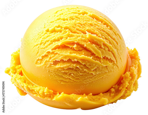 Fresh Mango Ice Cream Scoop with Natural Texture Isolated on Transparent Background