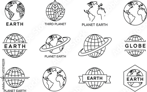 Planet Earth globe icons, world map illustration, third planet vector design, global environment symbol, geography earth logo, international earth graphic