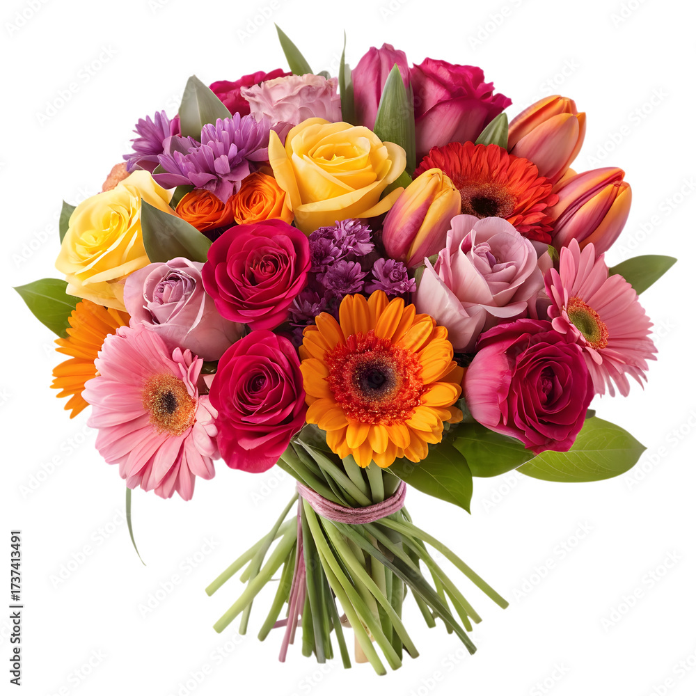 Fototapeta premium Colorful bouquet of mixed flowers isolated on transparent background