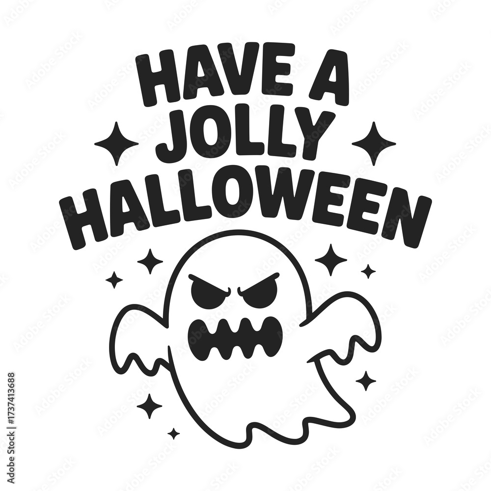 Fototapeta premium Spooky friendly ghost wishes you a jolly Halloween with fun stars and festive lettering perfect for seasonal celebrations