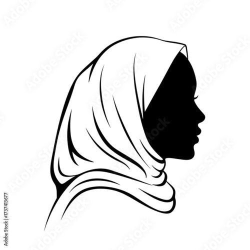 Hijab Woman Profile Silhouette, Female Headscarf Vector Icon Isolated on White
