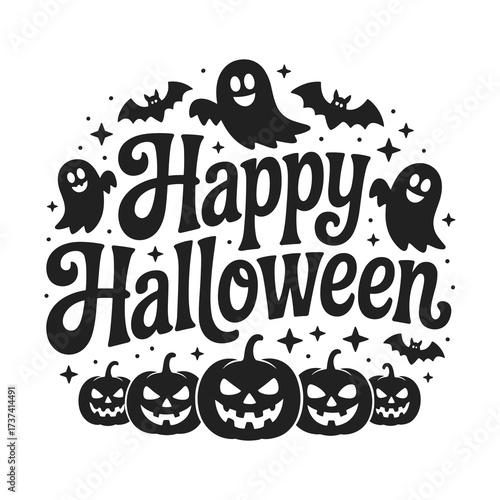 Spooky fun with happy Halloween greetings featuring playful ghosts, grinning pumpkins, and flying bats creating a festive atmosphere