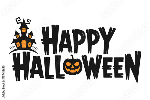Spooky haunted house and jack o lantern design for a festive and fun Happy Halloween celebration