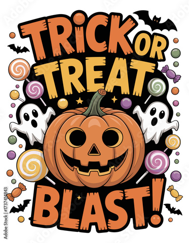 Spooky Halloween fun with a jack-o-lantern, ghosts, and candy makes for a perfect trick or treat blast!