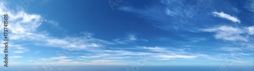 Action-packed exported hdr panoramic scene of pure cyan sky ocean view 360-degree landscape photography