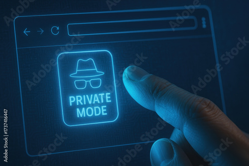 Encrypted network and private browsing private mode browsing encrypted network private browsing icon on touchscreen with finger activating incognito browser for secure anonymous internet use