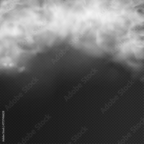 Dense white fog slowly drifts across a dark transparent background. Ideal for spooky scenes or night effects. Realistic mist texture in vector format.