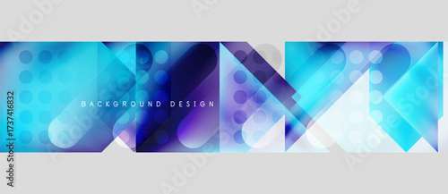 Abstract geometric shapes, vibrant blue tones, modern design. Gradient colors create dynamic visual effect. Minimalist style.