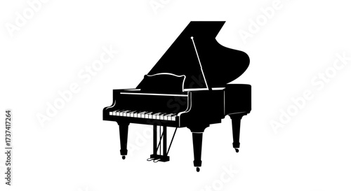 Elegant Black Grand Piano Silhouette with Keys and Stand