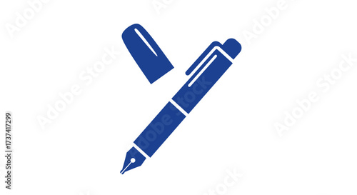 Blue fountain pen icon with cap removed, showing nib and clip detail