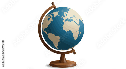Classic Wooden Stand Globe with Blue Oceans and Beige Continents