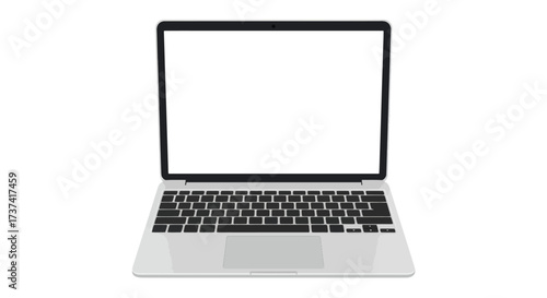 Modern Laptop Computer with Blank Screen and Keyboard, Isolated.
