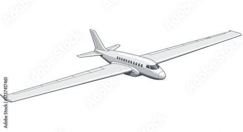 Isometric Illustration of a White Airplane with Extended Wings