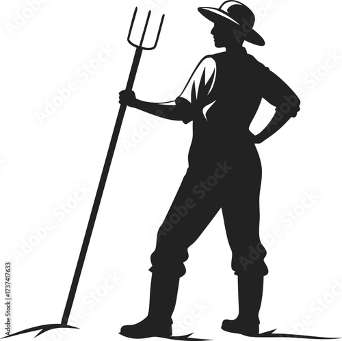Farmer Silhouette Vector with Pitchfork Minimalist Rural Icon