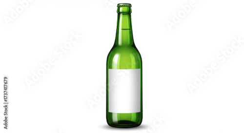 A tall, sealed green glass bottle with a blank white label, perfect for beverage mockups.