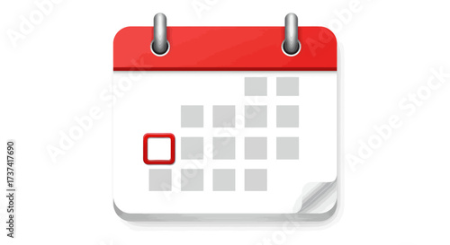 Red and White Calendar Icon with Metallic Binding and Highlighted Date