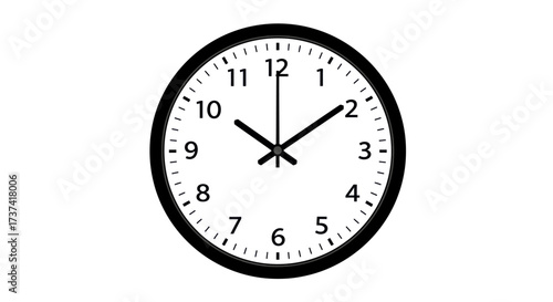Simple Black and White Analog Clock Showing Ten Past Two