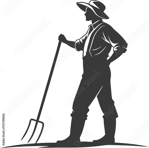 Farmer Silhouette Vector with Pitchfork Minimalist Rural Icon