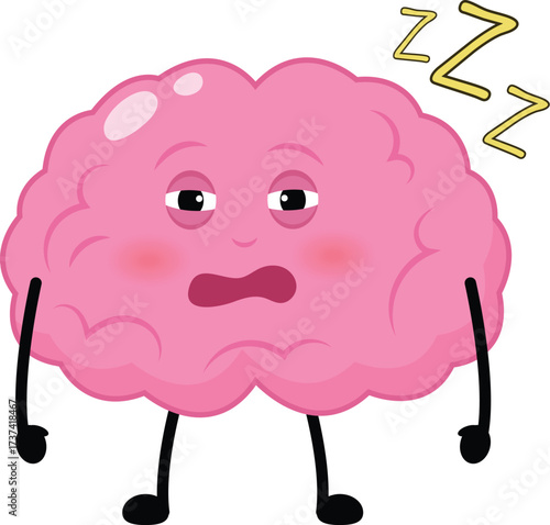 Sleepy Brain Cartoon Character for Fatigue and Rest Concepts