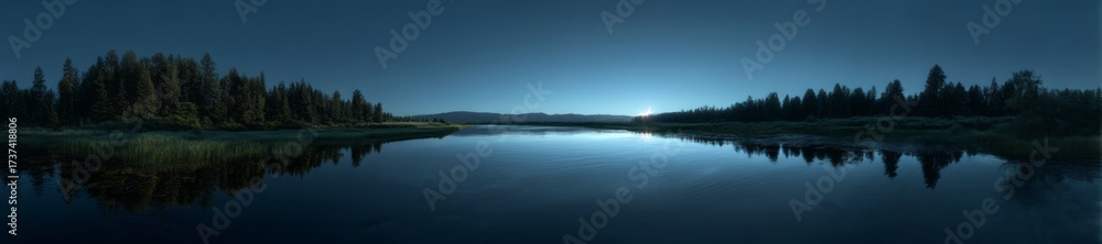 Fototapeta premium Majestic nighttime lake reflection nature hdr panoramic scene tranquil environment serene viewpoint
