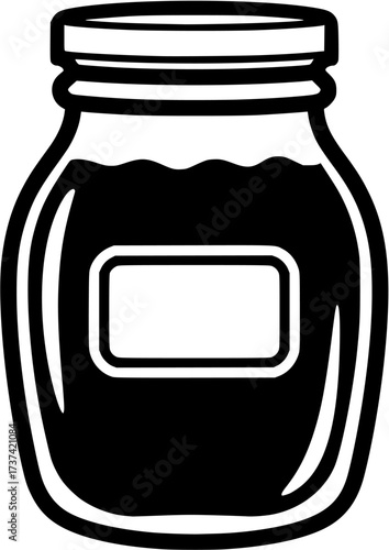 Vector illustration of homemade fruit jam in glass jar drawing line art design isolated
