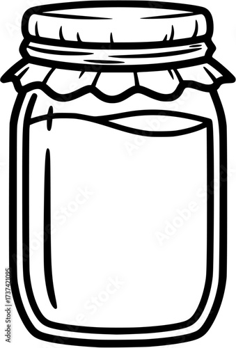 Vector illustration of homemade fruit jam in glass jar drawing line art design isolated
