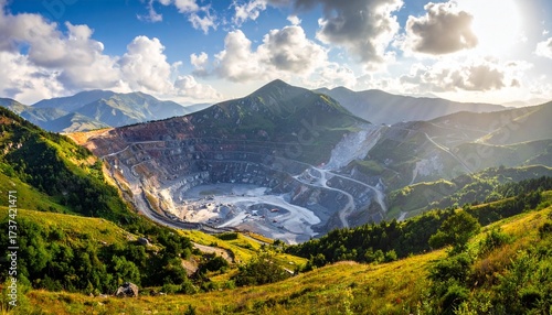 Open Pit Mining Quarry in Mountainous Landscape