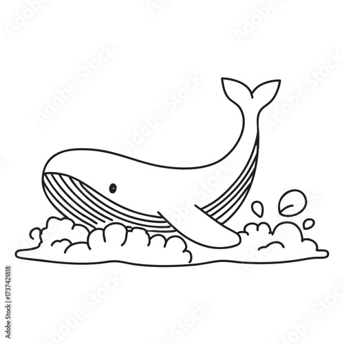 A whale beside a patch of sea foam drifting on the surface