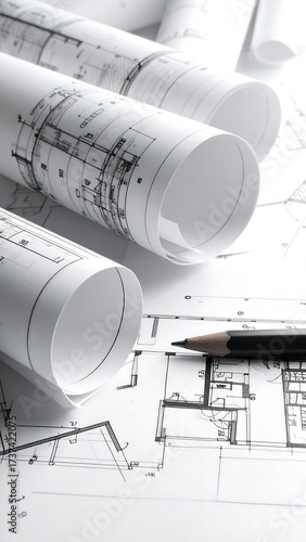 Architectural blueprints rolled up (1)