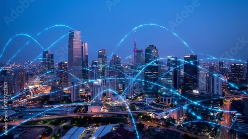 Connected cityscapes with fiber optic networks in modern metropolis video