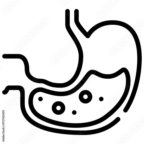 Stomach outline icon represents the human stomach containing fluid and some bubbles inside it.