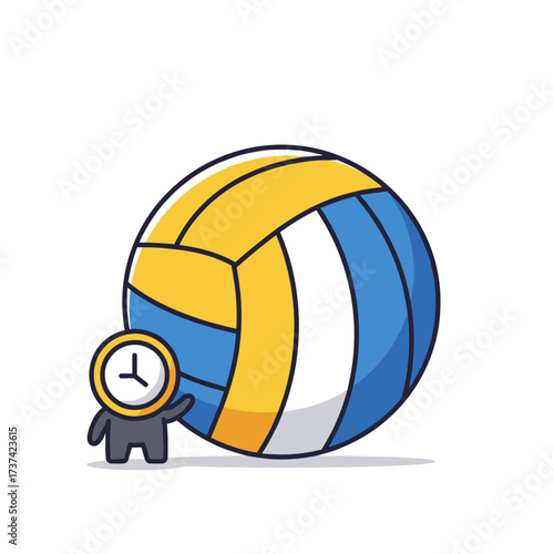 Yellow and blue volleyball with cartoon mascot