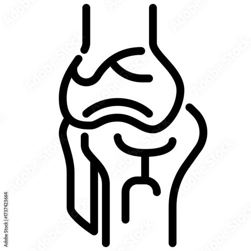 Cartilage outline icon simplified black and white line drawing showcases a human knee with cartilage outline.