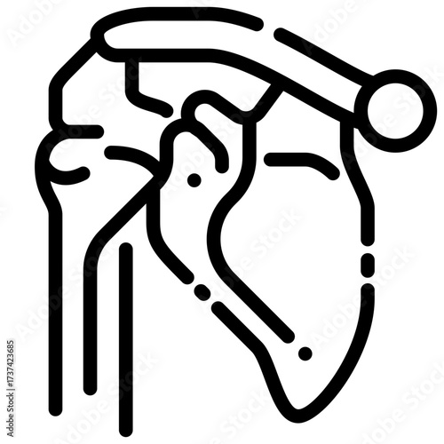 Shoulder outline icon line drawing showcases shoulder joint replacement surgery with a simple informative icon.