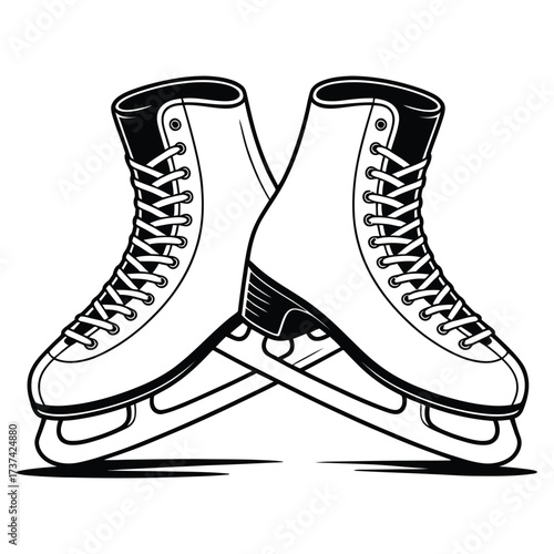 Flat monochrome icon of ice skates, minimalist vector design representing winter sports, figure skating, ice hockey, fitness, recreation, and active lifestyle