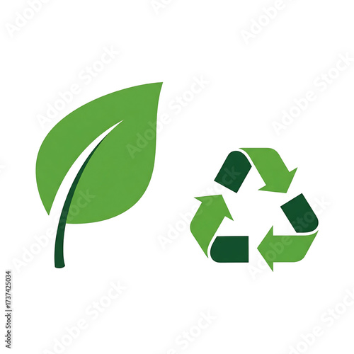 Title: Eco friendly green leaf and recycling symbols for sustainability concept