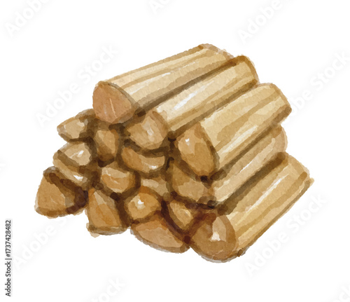 Hand painted watercolor wood pile isolated