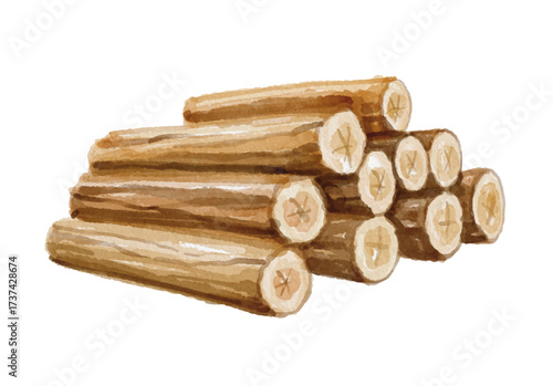 Watercolor wood pile isolated on white background