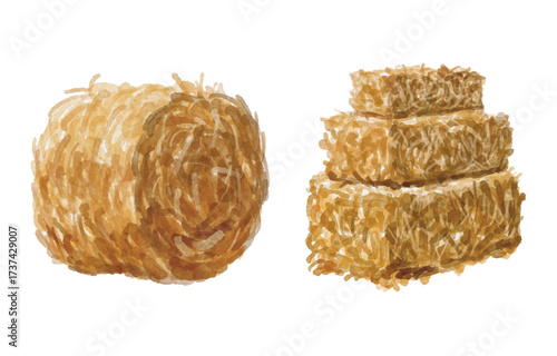 Hand painted watercolor hay bale isolated
