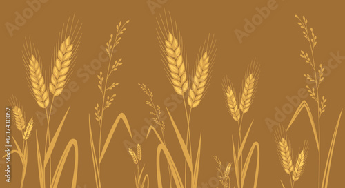 A golden field of wheat stalks swaying gently in the breeze under a warm sunlit sky.