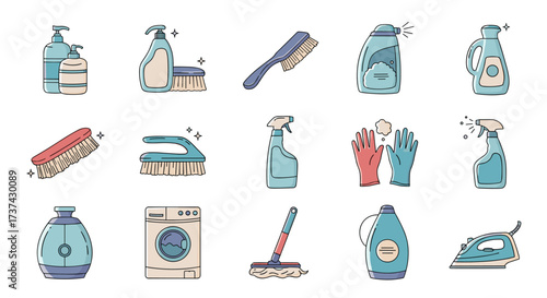 A collection of household cleaning supplies and tools for a spotless home.