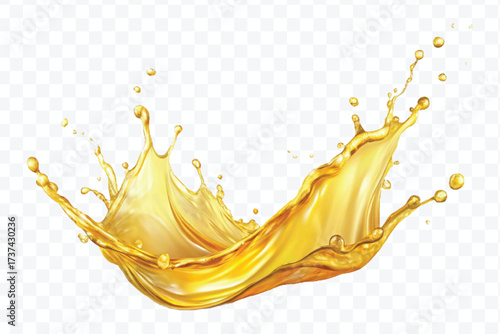 realistic fresh smooth liquid oil splash in mid air cut out and curve style isolated on transparent background