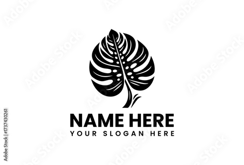 Bold Monstera Leaf Silhouette with Distinctive Fenestrations and Stem Detail.