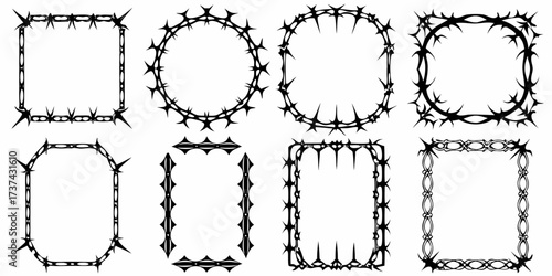 Collection of ornate black decorative frames and borders with sharp spiky elements