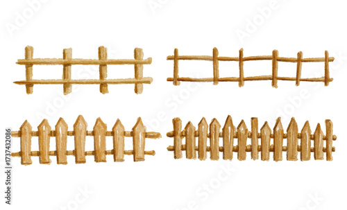Watercolor wooden fence isolated on white background