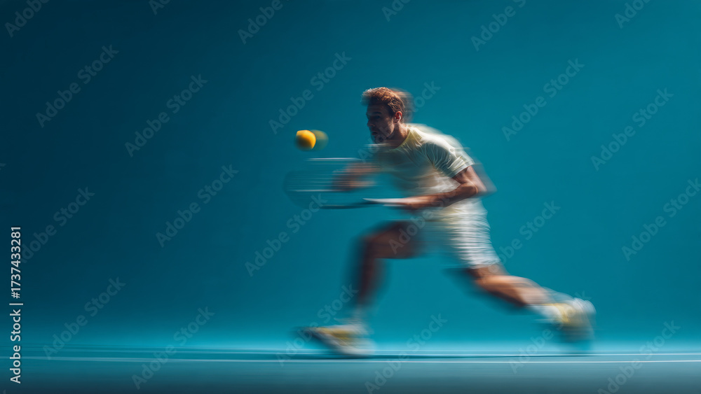 Fototapeta premium Intense tennis player man in dynamic sport action. powerful motion blur shows speed of professional athlete